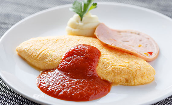 freshly made omelettes with   choice of sauces